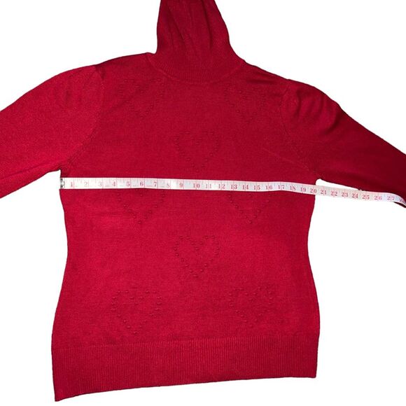 Love Scarlett Red Turtleneck Sweater Heart Embossed Medium Lightweight Christmas - Picture 5 of 8